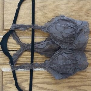 Aerie Lace Racerback Wireless Bralette Removeable Pads Sz Small Brown Full Cover